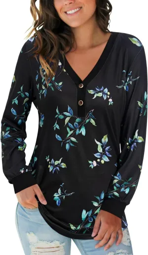 LAISHEN Women's V Neck Summer Tops Casual Henley Button Down T Shirts Tunic 2024