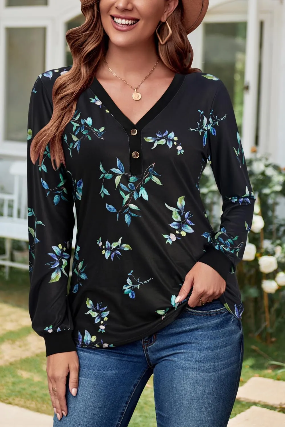 LAISHEN Women's V Neck Summer Tops Casual Henley Button Down T Shirts Tunic 2024