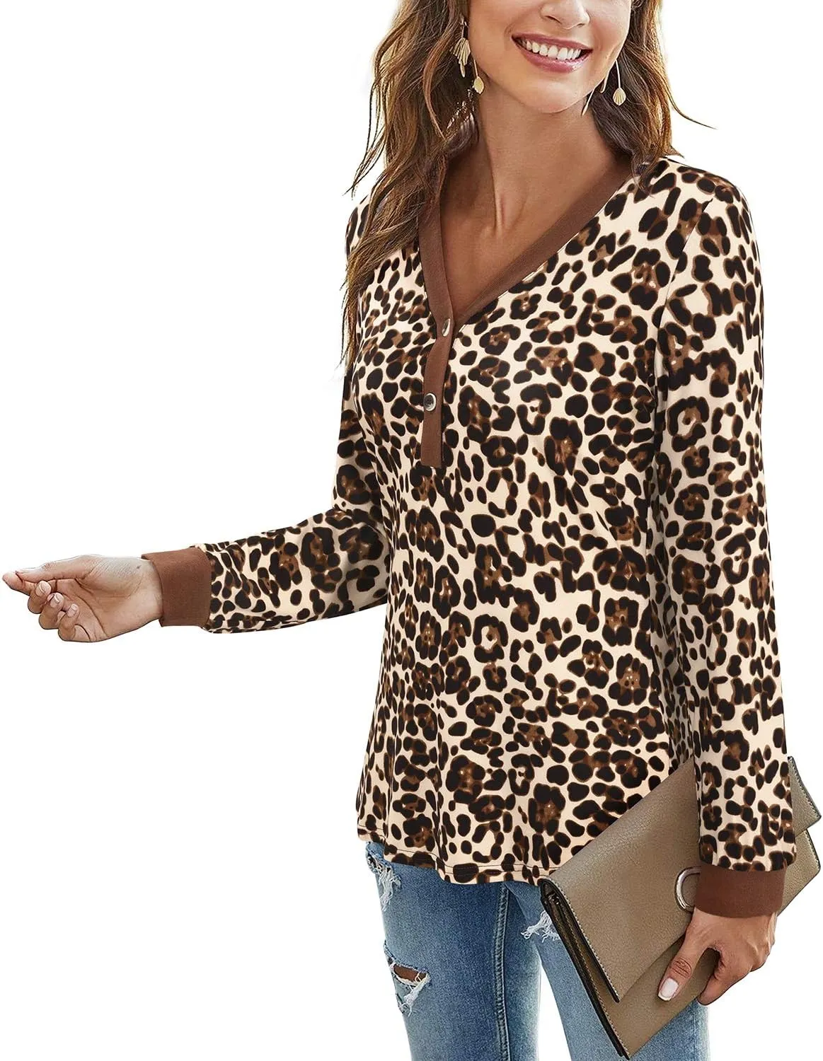 LAISHEN Women's V Neck Summer Tops Casual Henley Button Down T Shirts Tunic 2024
