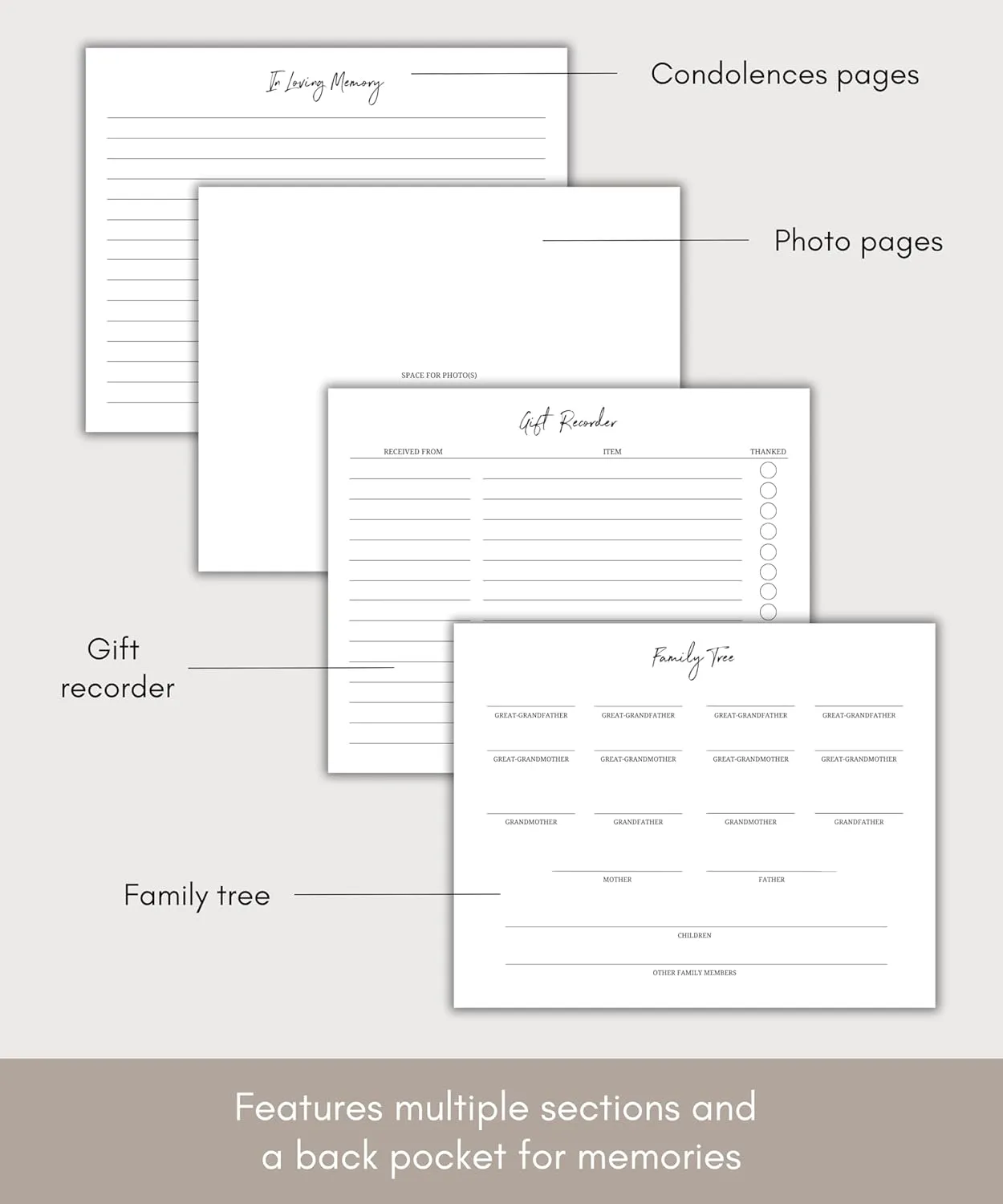 Lamare Funeral Guest Book for Memorial Service – Elegant Celebration of Life Guest Book and in Loving Memory Guest Book - Condolences Book for Funeral