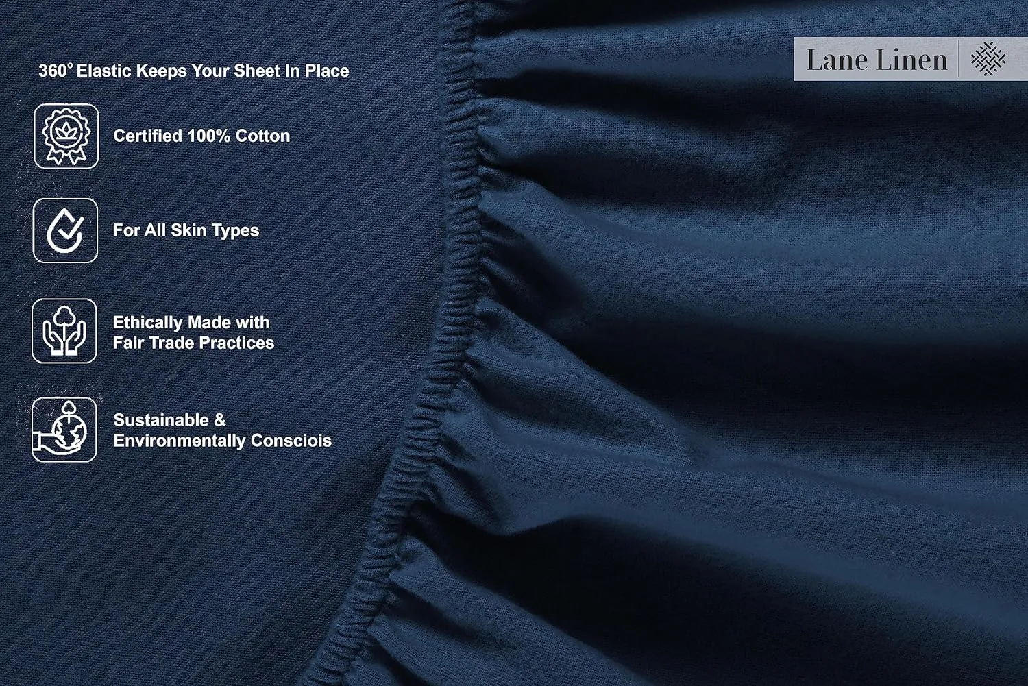LANE LINEN 100% Cotton Flannel Sheets Twin Size - Brushed for Extra Softness - Lightweight Twin Size Cotton Sheets Set - Warm & Cozy Flannel Winter Bed Sheets, 15" Deep Pocket - Estate Blue