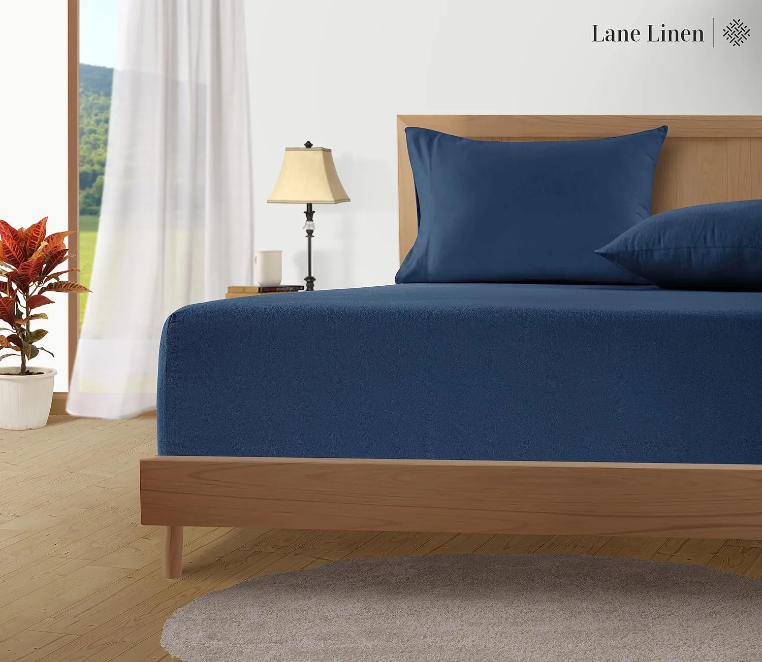 LANE LINEN 100% Cotton Flannel Sheets Twin Size - Brushed for Extra Softness - Lightweight Twin Size Cotton Sheets Set - Warm & Cozy Flannel Winter Bed Sheets, 15" Deep Pocket - Estate Blue