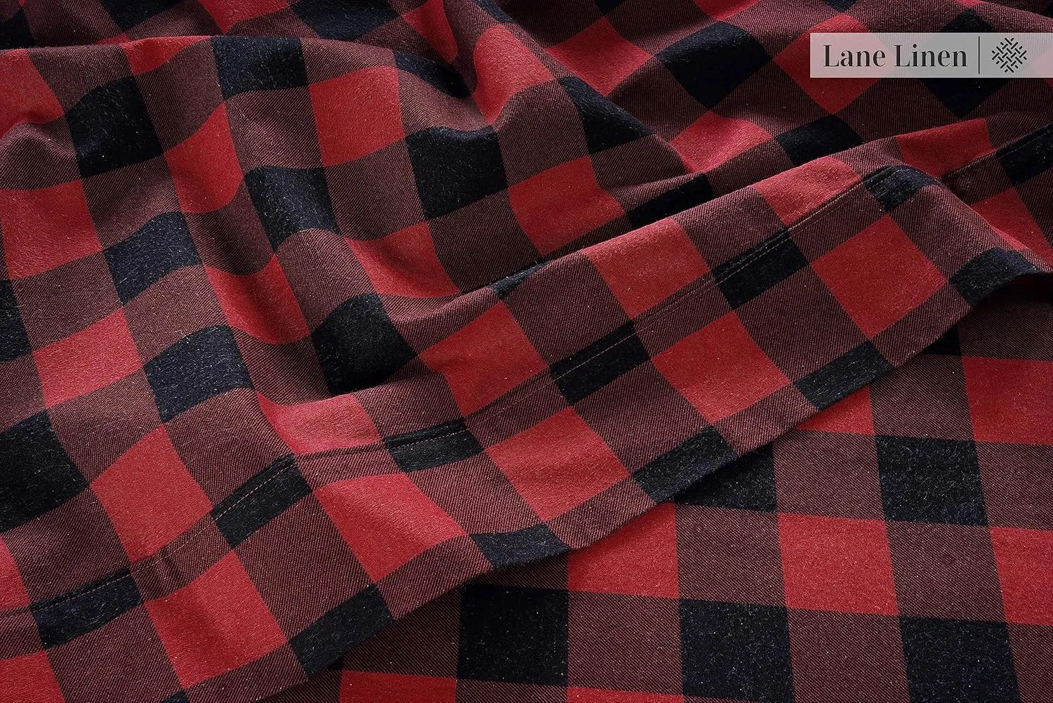 Lane Linen 100% Cotton Queen Flannel Sheets Set - Brushed for Extra Softness - Lightweight & Durable Cotton Flannel Queen Sheets Set - Warm & Cozy Fall Bed Sheets, 15" Deep Pocket - Buffalo Checks Red