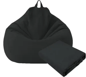 Large Small Lazy Sofas Cover Chairs Without Filler Linen Cloth Lounger Seat Bean Bag Pouf Puff Couch Tatami Living Room Beanbags (Black, 100x120cm)