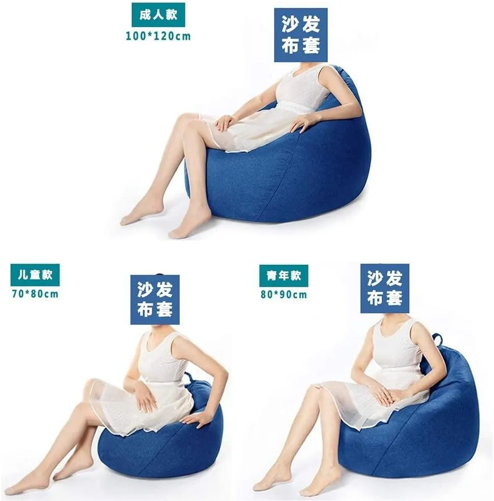 Large Small Lazy Sofas Cover Chairs Without Filler Linen Cloth Lounger Seat Bean Bag Pouf Puff Couch Tatami Living Room Beanbags (Purple, 100x120cm)