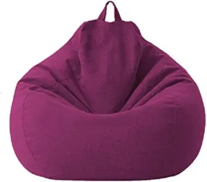 Large Small Lazy Sofas Cover Chairs Without Filler Linen Cloth Lounger Seat Bean Bag Pouf Puff Couch Tatami Living Room Beanbags (Purple, 100x120cm)