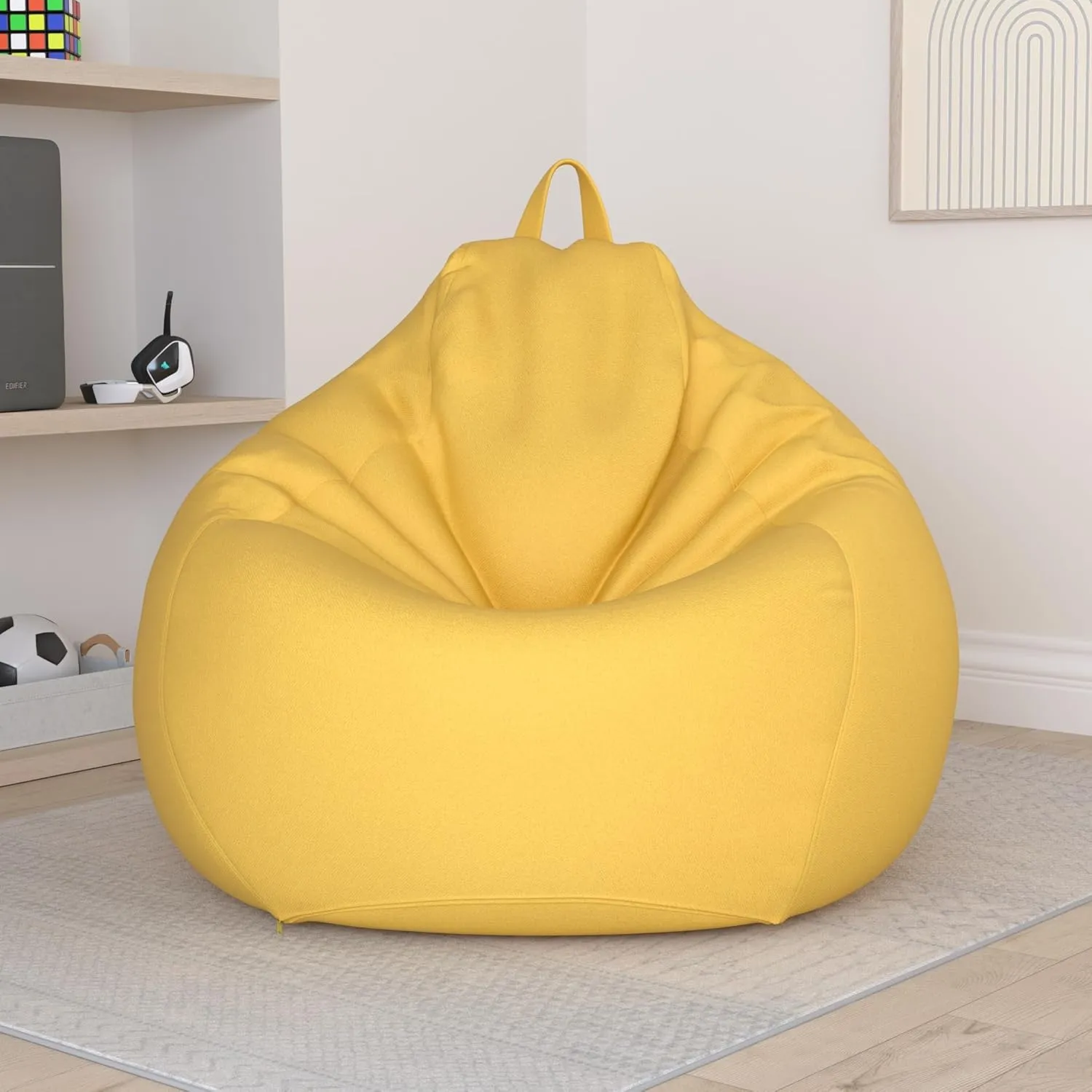 Large Small Lazy Sofas Cover Chairs Without Filler Linen Cloth Lounger Seat Bean Bag Pouf Puff Couch Tatami Living Room Beanbags (Yellow, 100x120cm)