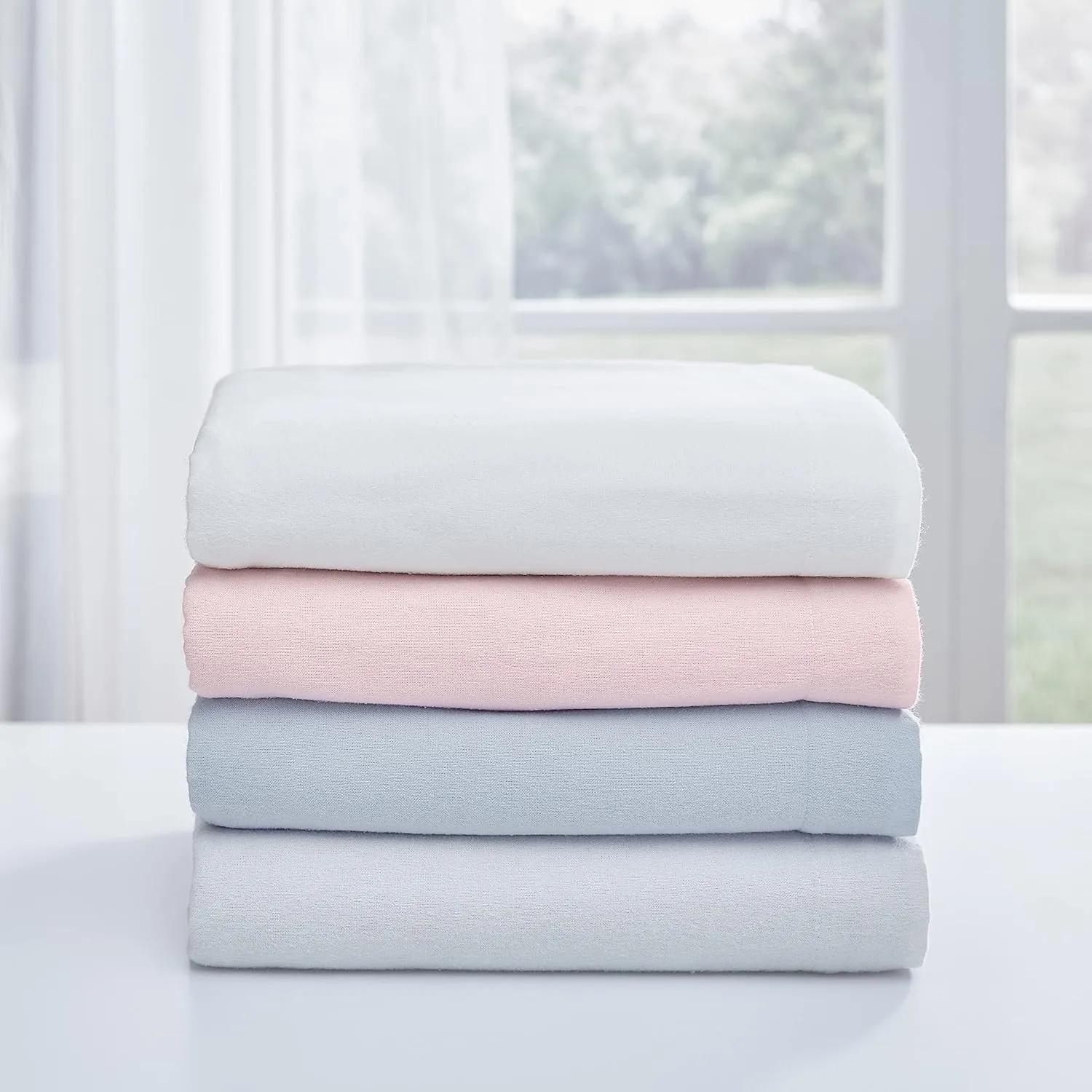 Laura Ashley - Full Sheet Set, Cotton Flannel Bedding, Brushed for Extra Softness & Comfort (Serene Blue, Full)