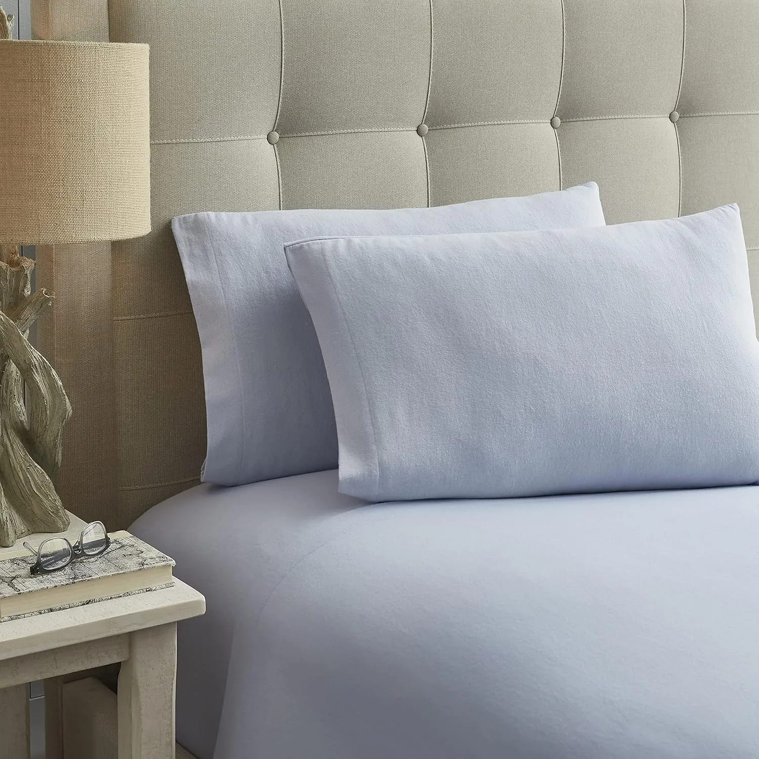 Laura Ashley - Full Sheet Set, Cotton Flannel Bedding, Brushed for Extra Softness & Comfort (Serene Blue, Full)