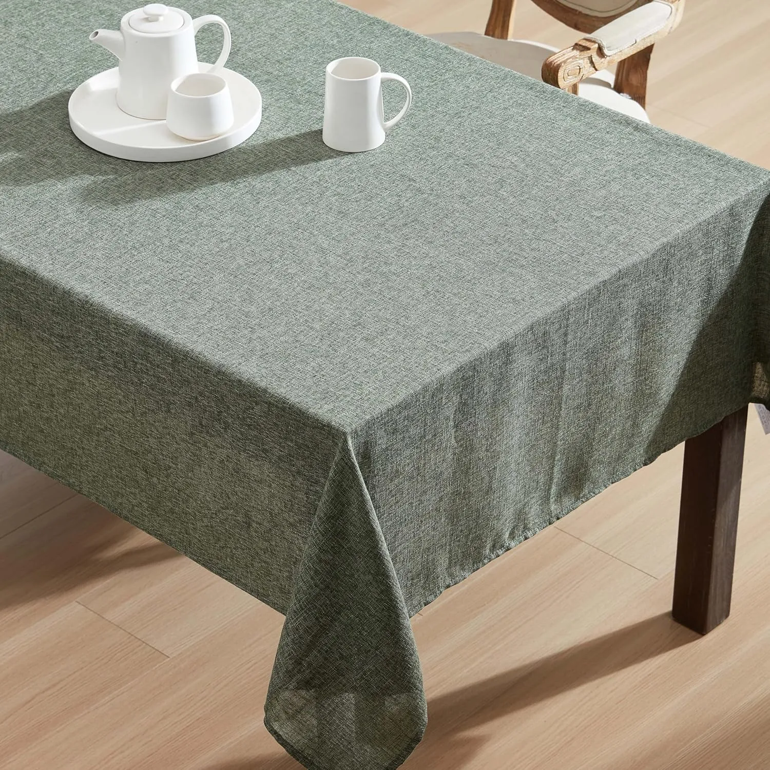 Laura Ashley Harper Luxuriously Smooth Fabric Tablecloth for Formal or Casual Dining, Holiday, Banquet, Wedding or Party, 60" x 120", Olive