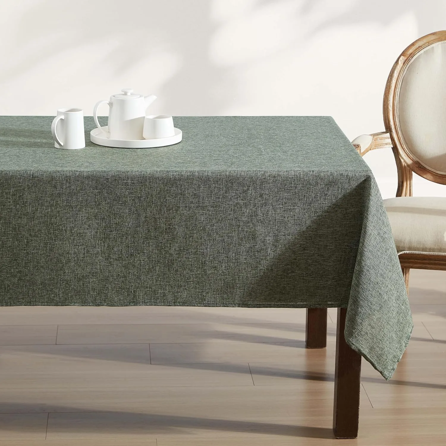 Laura Ashley Harper Luxuriously Smooth Fabric Tablecloth for Formal or Casual Dining, Holiday, Banquet, Wedding or Party, 60" x 120", Olive