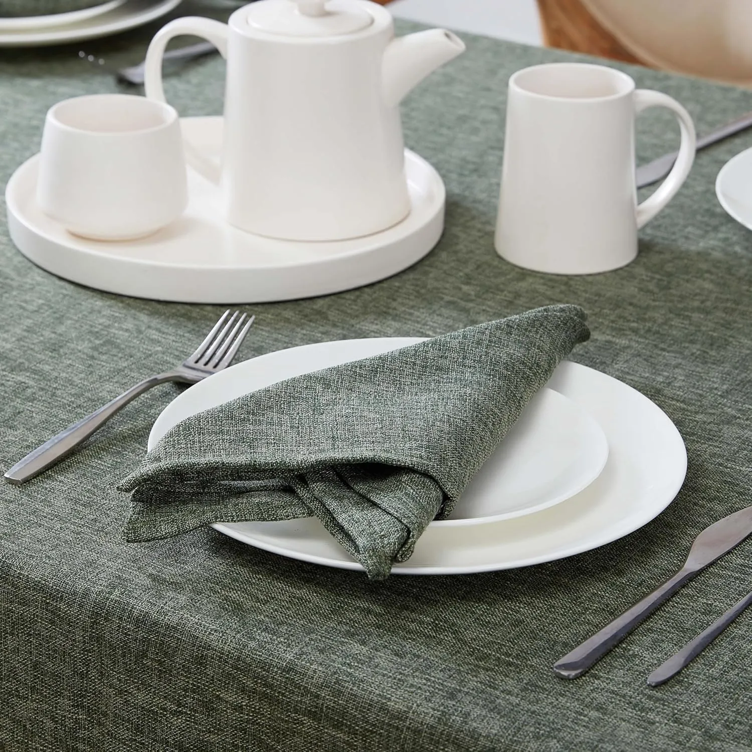 Laura Ashley Harper Luxuriously Smooth Fabric Tablecloth for Formal or Casual Dining, Holiday, Banquet, Wedding or Party, 60" x 120", Olive