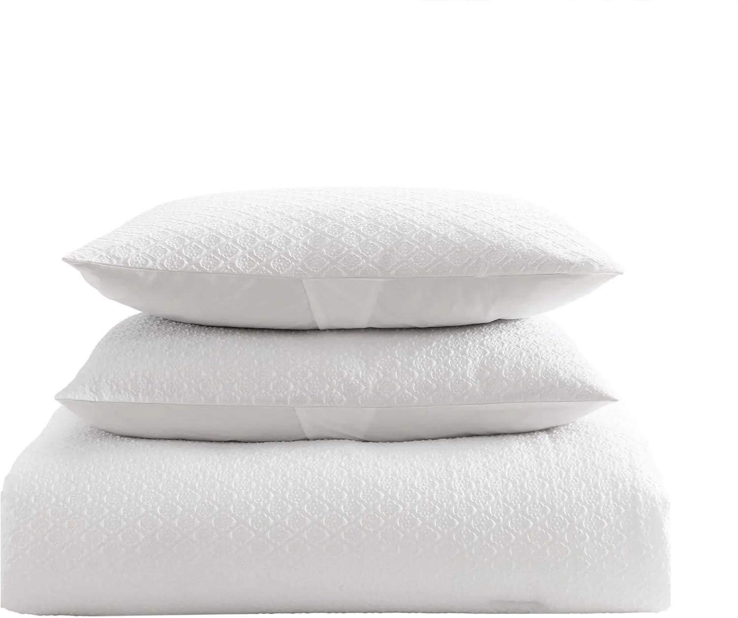 Laura Ashley - Queen Comforter Set, Embossed Diamond Textured Bonus Bed Set, Includes Comforter, Shams, Bed Sheets and Decorative Pillow, Dorm Essentials (Margaret White, Queen)