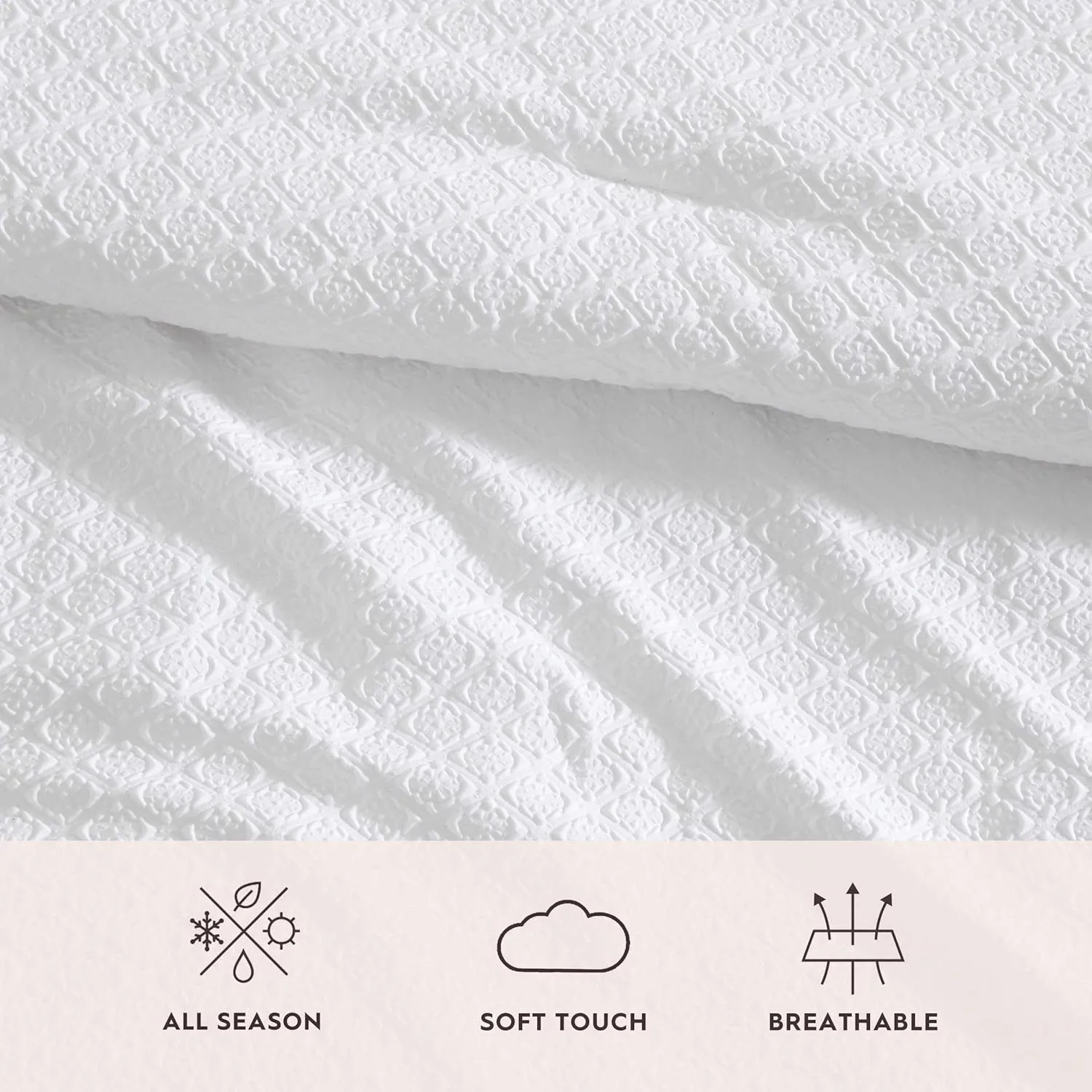 Laura Ashley - Queen Comforter Set, Embossed Diamond Textured Bonus Bed Set, Includes Comforter, Shams, Bed Sheets and Decorative Pillow, Dorm Essentials (Margaret White, Queen)