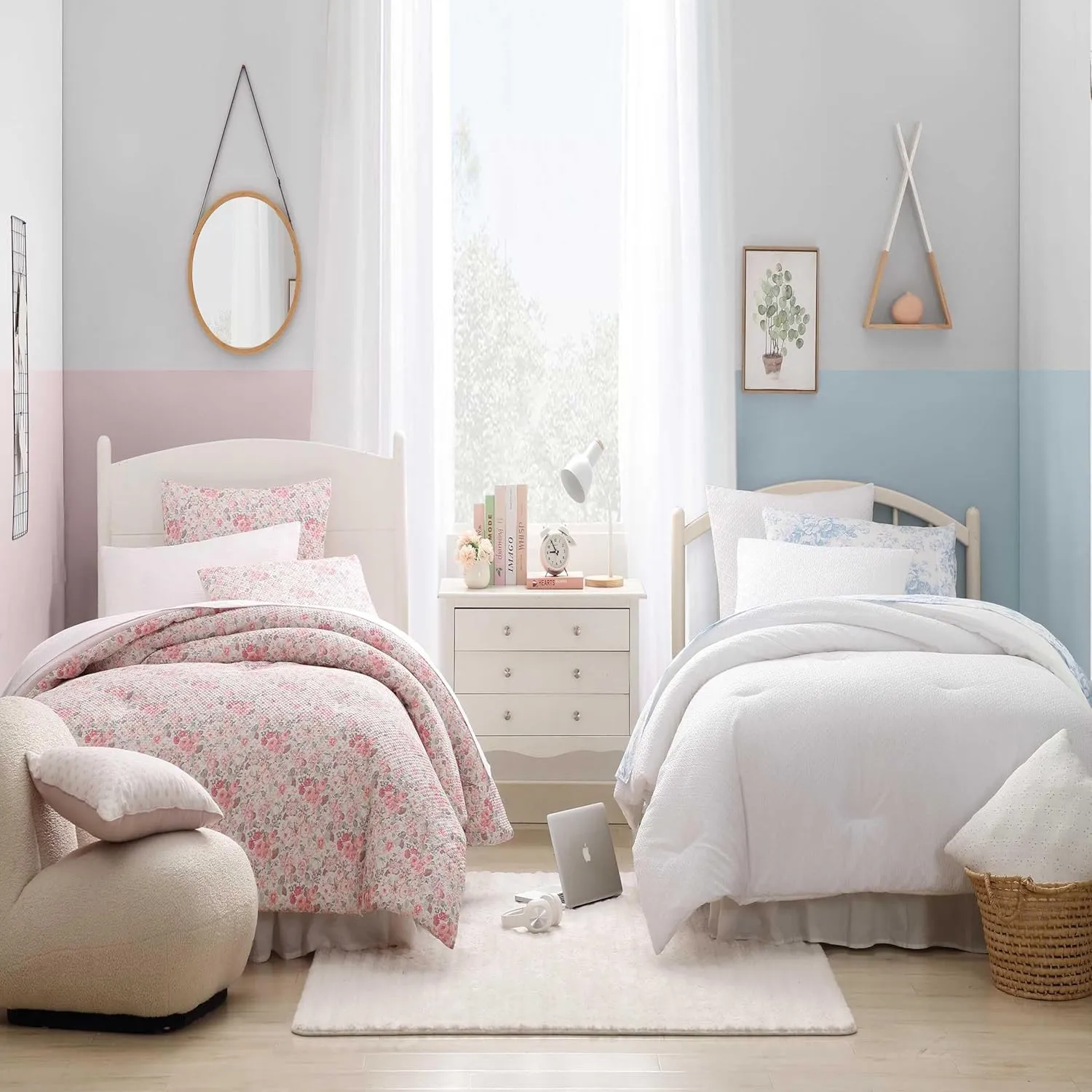 Laura Ashley - Queen Comforter Set, Embossed Diamond Textured Bonus Bed Set, Includes Comforter, Shams, Bed Sheets and Decorative Pillow, Dorm Essentials (Margaret White, Queen)