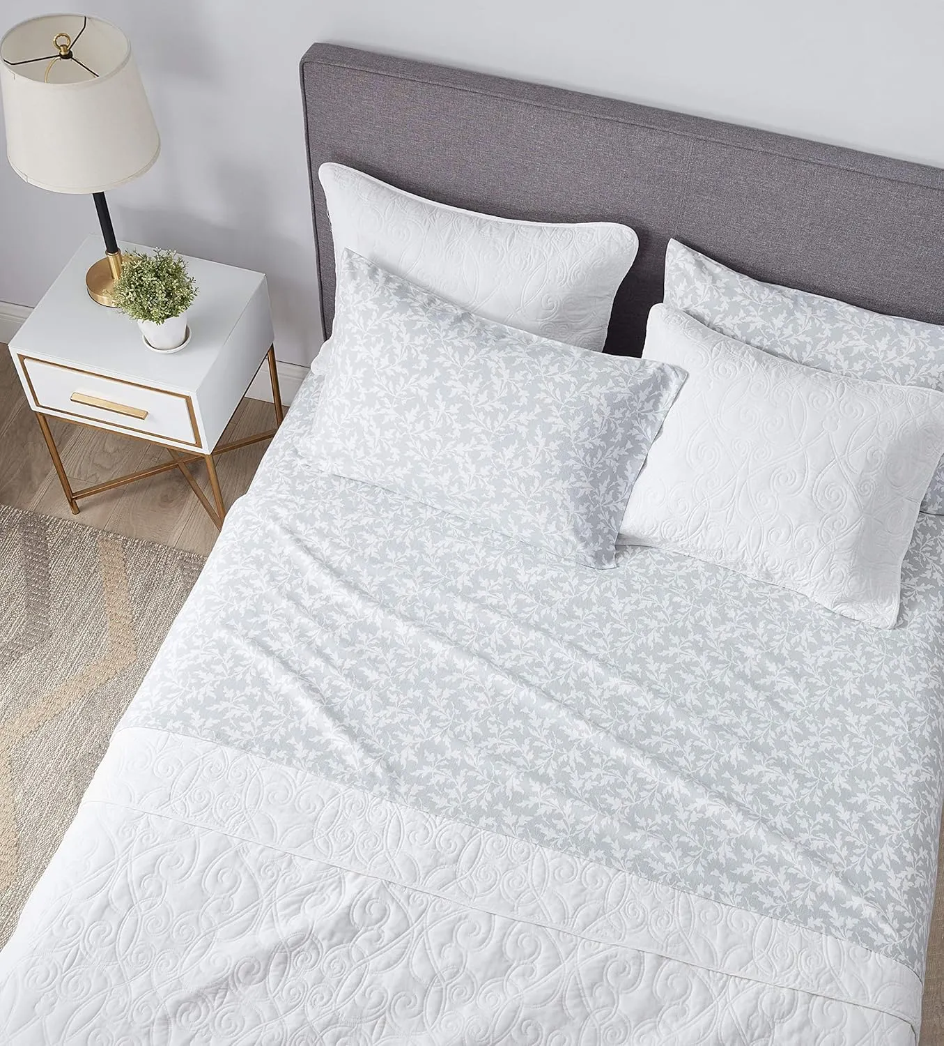 Laura Ashley - Queen Sheet Set, Cotton Flannel Bedding, Brushed for Extra Softness & Comfort (Crestwood Pastel Grey, Queen)