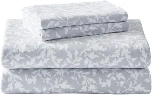 Laura Ashley - Queen Sheet Set, Cotton Flannel Bedding, Brushed for Extra Softness & Comfort (Crestwood Pastel Grey, Queen)