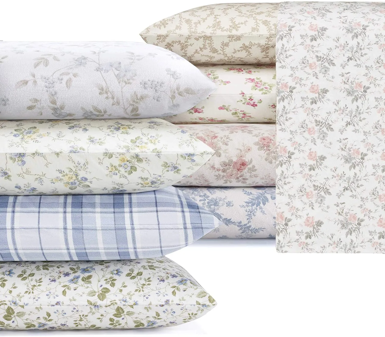 Laura Ashley - Queen Sheet Set, Cotton Flannel Bedding, Brushed for Extra Softness & Comfort (Crestwood Pastel Grey, Queen)