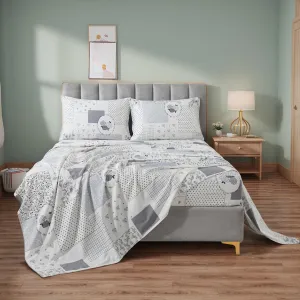 Lemfux Queen Sheet Set, 4-Piece, 100% Cotton - Floral Pattern Soft White Farmhouse Bedding Set 1 Flat Sheet 102"x98", 1 Fitted Sheet 60"x80", 2 Pillowcases 20"x29"