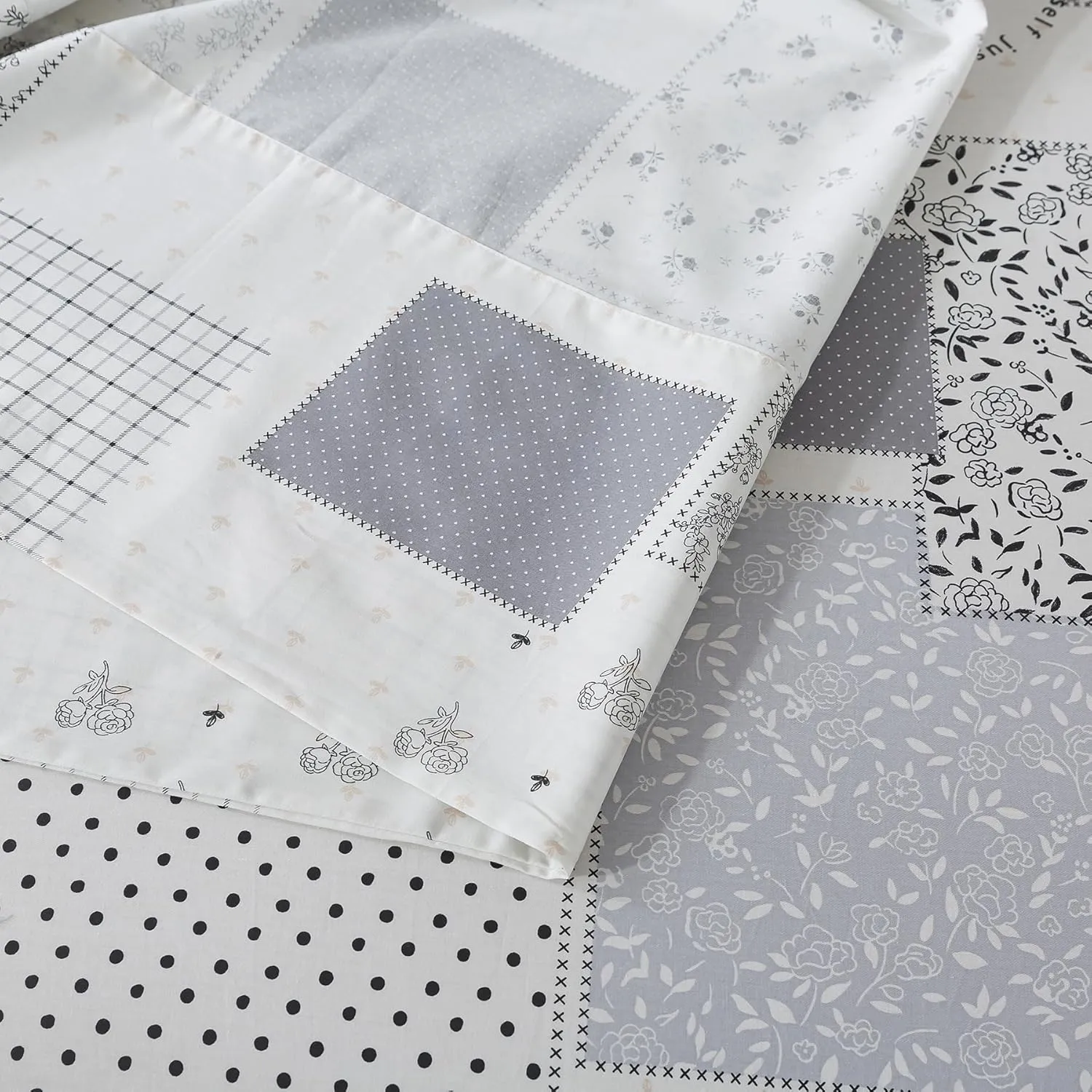 Lemfux Queen Sheet Set, 4-Piece, 100% Cotton - Floral Pattern Soft White Farmhouse Bedding Set 1 Flat Sheet 102"x98", 1 Fitted Sheet 60"x80", 2 Pillowcases 20"x29"