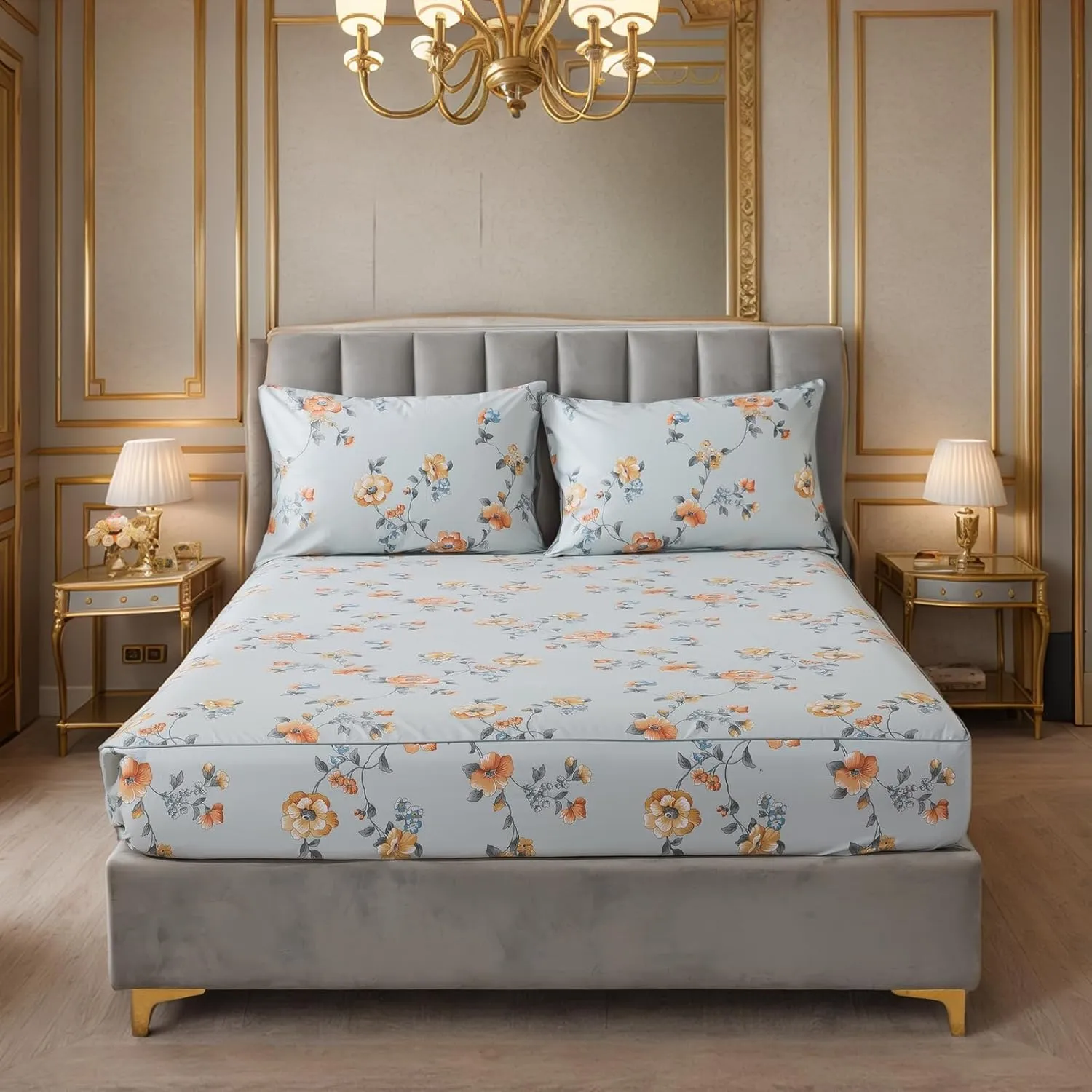 Lemfux Queen Sheet Set 4 Pieces Cotton Floral Pattern Vintage Deep Pocket17.5, Garden Style Soft Bed Sheet, Farmhouse Bedding Set 1 Flat Sheet 102"x98", 1 Fitted Sheet 60"x80", 2 Pillowcases 20"x29"