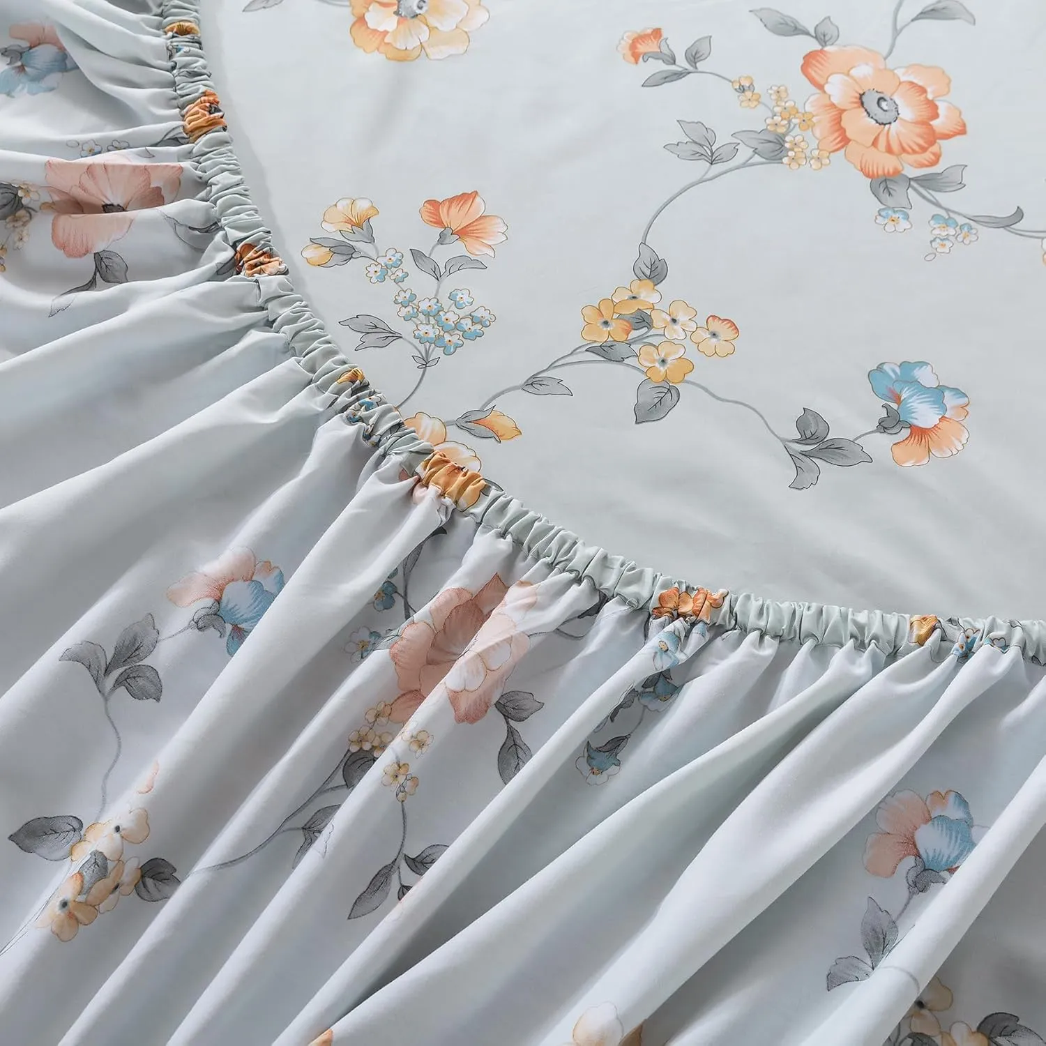 Lemfux Queen Sheet Set 4 Pieces Cotton Floral Pattern Vintage Deep Pocket17.5, Garden Style Soft Bed Sheet, Farmhouse Bedding Set 1 Flat Sheet 102"x98", 1 Fitted Sheet 60"x80", 2 Pillowcases 20"x29"