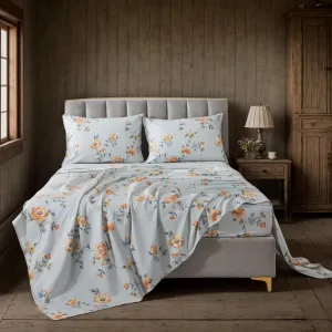 Lemfux Queen Sheet Set 4 Pieces Cotton Floral Pattern Vintage Deep Pocket17.5, Garden Style Soft Bed Sheet, Farmhouse Bedding Set 1 Flat Sheet 102"x98", 1 Fitted Sheet 60"x80", 2 Pillowcases 20"x29"