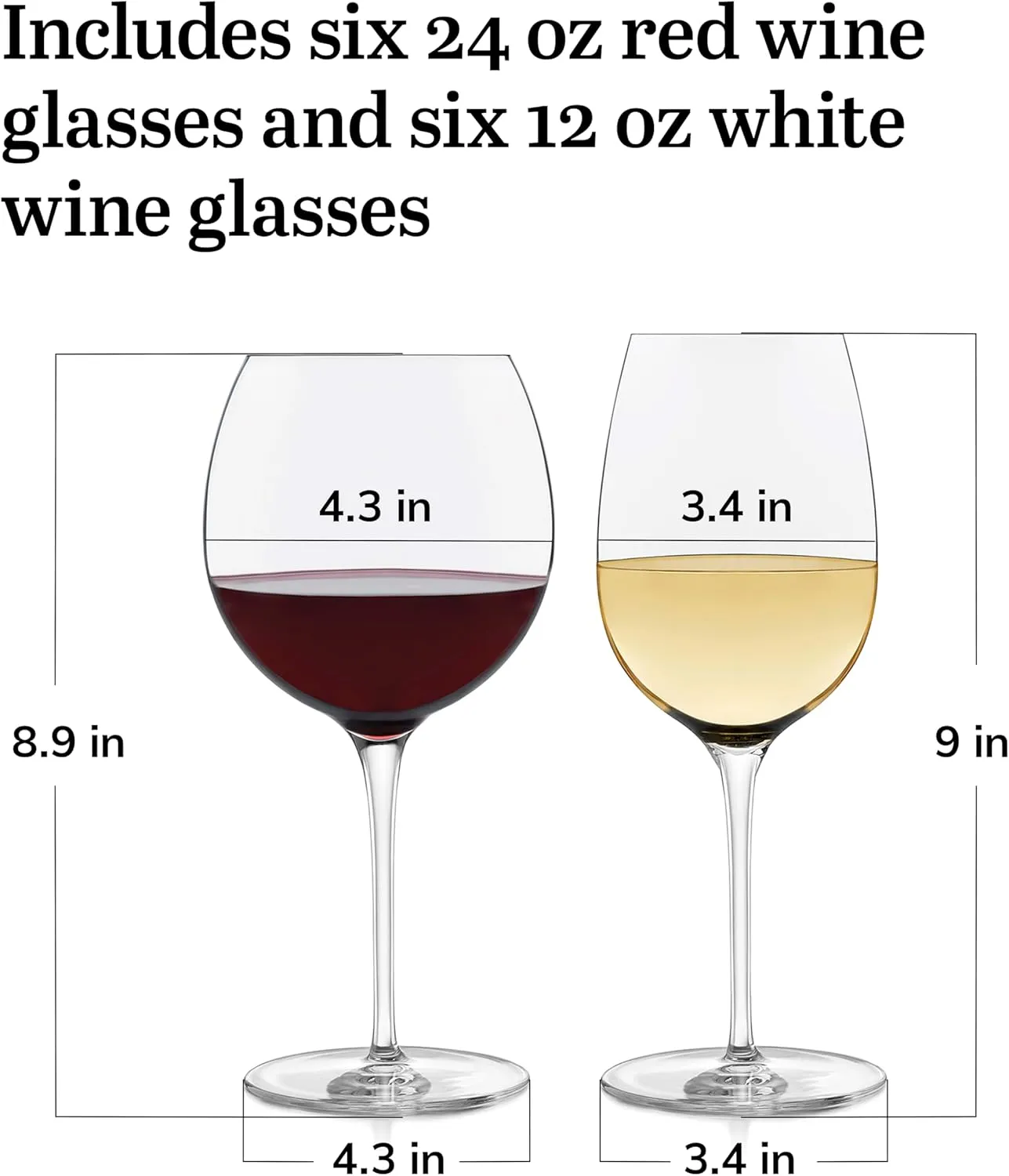 Libbey Signature Red and White Wine Glasses Set of 12, Elegant, Dishwasher Safe Glass, Party Wine Glasses for Birthdays, Weddings, & More