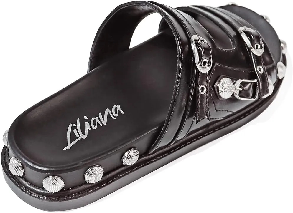 Liliana Studded Sandals For Women, Flat Sandals For Women, Open Toe Summer Sandal, Women Flat Sandals, MEIZI-1