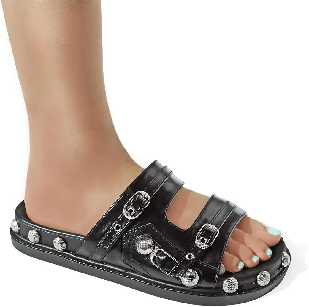 Liliana Studded Sandals For Women, Flat Sandals For Women, Open Toe Summer Sandal, Women Flat Sandals, MEIZI-1
