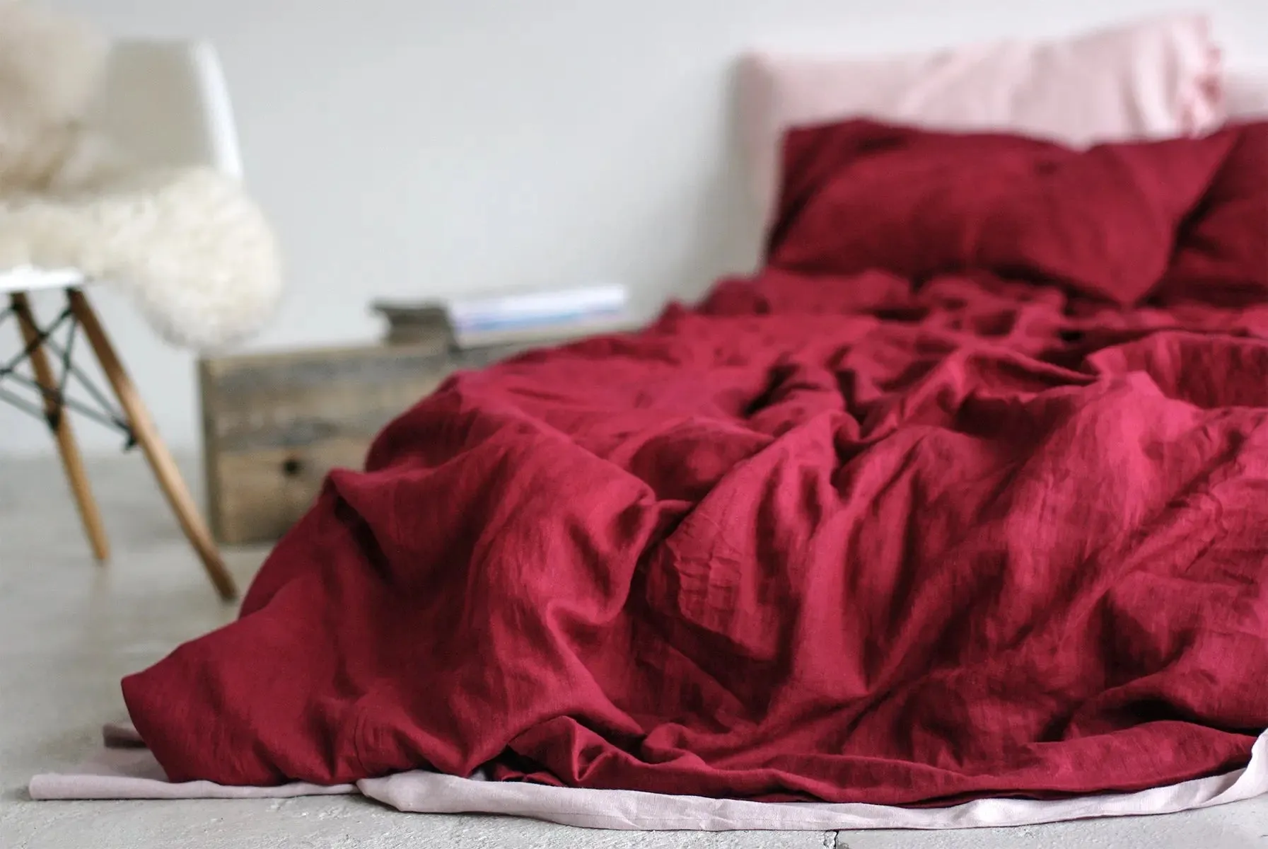 Linen Flat Sheet Dark Cherry Red