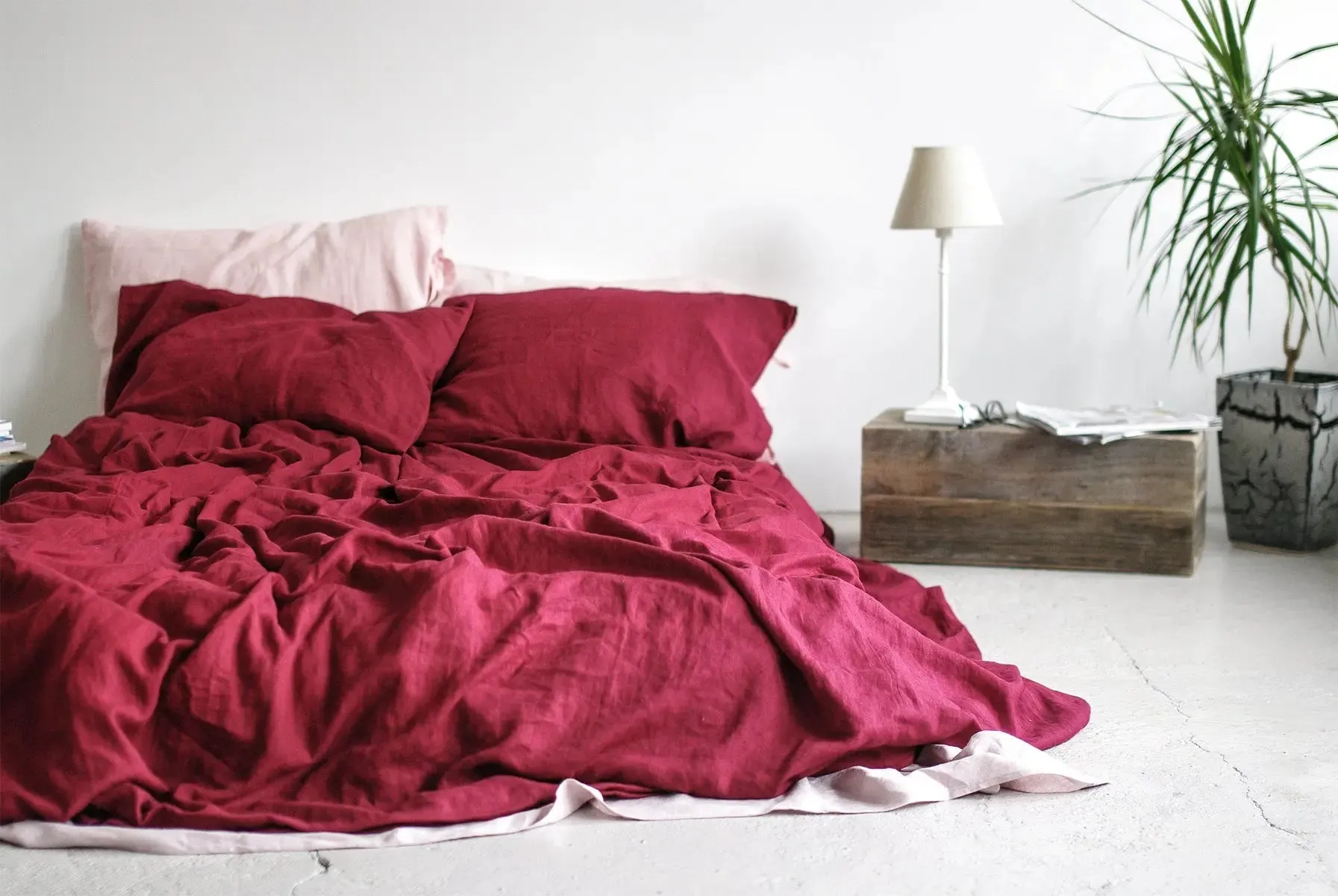 Linen Flat Sheet Dark Cherry Red