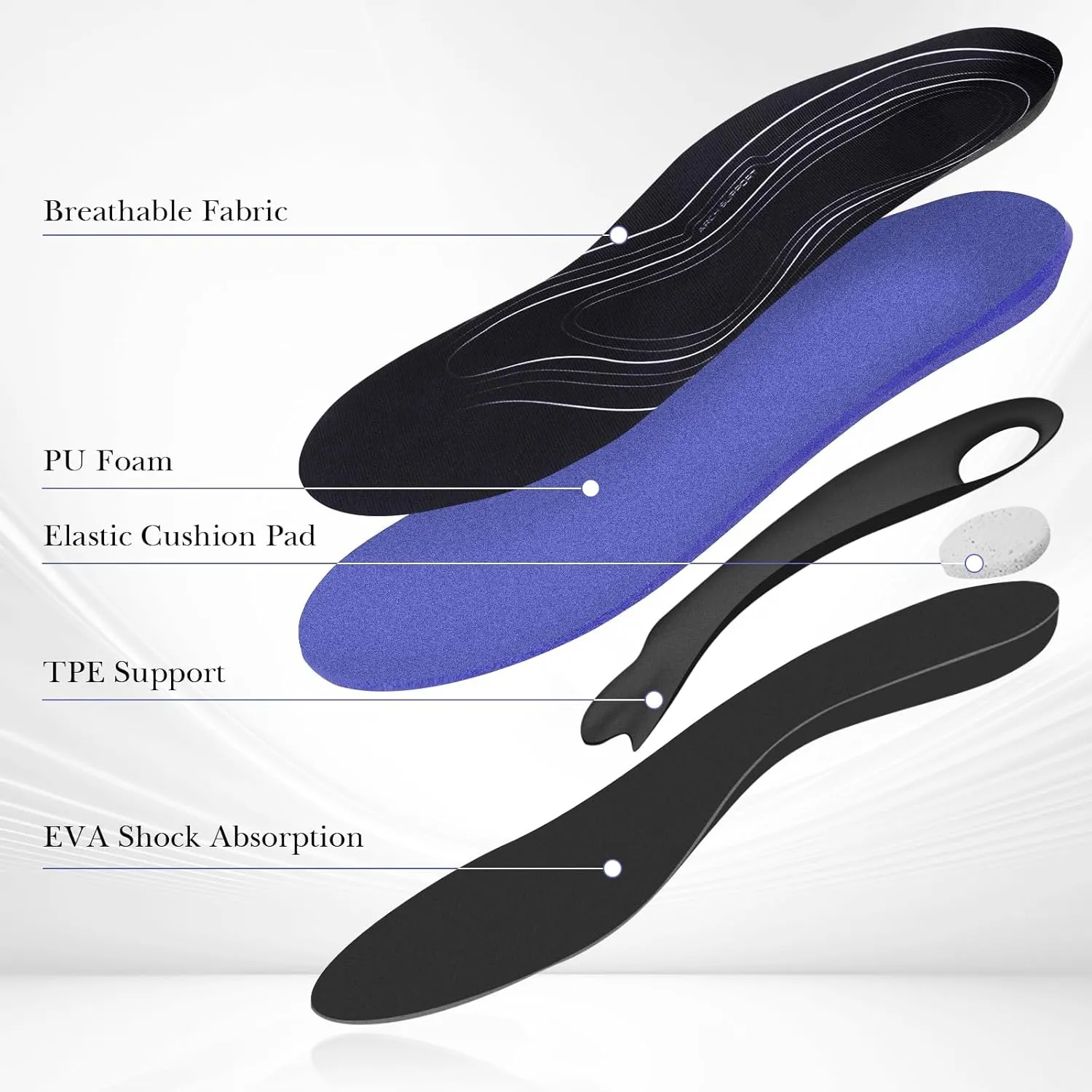 Linkidea 2 Pairs Arch Support Shoe Insoles Compatible with Brooks Ghost 15, GTS 23, Anthem 6, Replacement Shoe Inserts, Shock Absorption Cushion (US Men 7.5/Women 9)