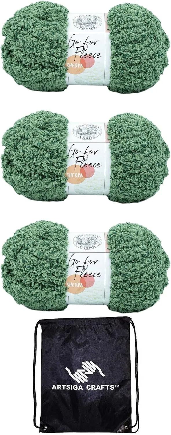 Lion Brand Go for Fleece Sherpa Fern 937-171 (3-Skeins - Same Dye Lot) Jumbo #7 Polyester Yarn for Crocheting and Knitting with Project Bag