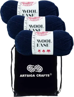 Lion Brand Wool Ease Nightshade 620-010 (3-Skeins - Same Dye Lot) Worsted Medium #4 Acrylic, Wool Yarn for Crocheting and Knitting with Project Bag
