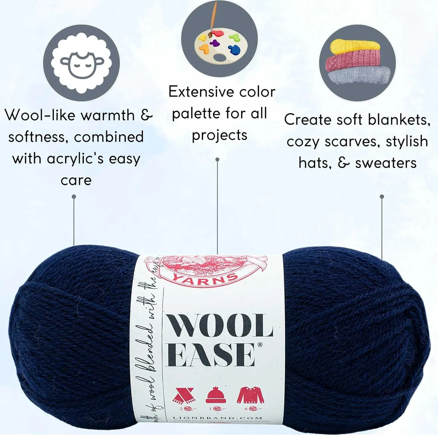 Lion Brand Wool Ease Nightshade 620-010 (3-Skeins - Same Dye Lot) Worsted Medium #4 Acrylic, Wool Yarn for Crocheting and Knitting with Project Bag