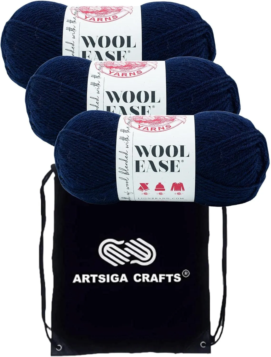 Lion Brand Wool Ease Nightshade 620-010 (3-Skeins - Same Dye Lot) Worsted Medium #4 Acrylic, Wool Yarn for Crocheting and Knitting with Project Bag