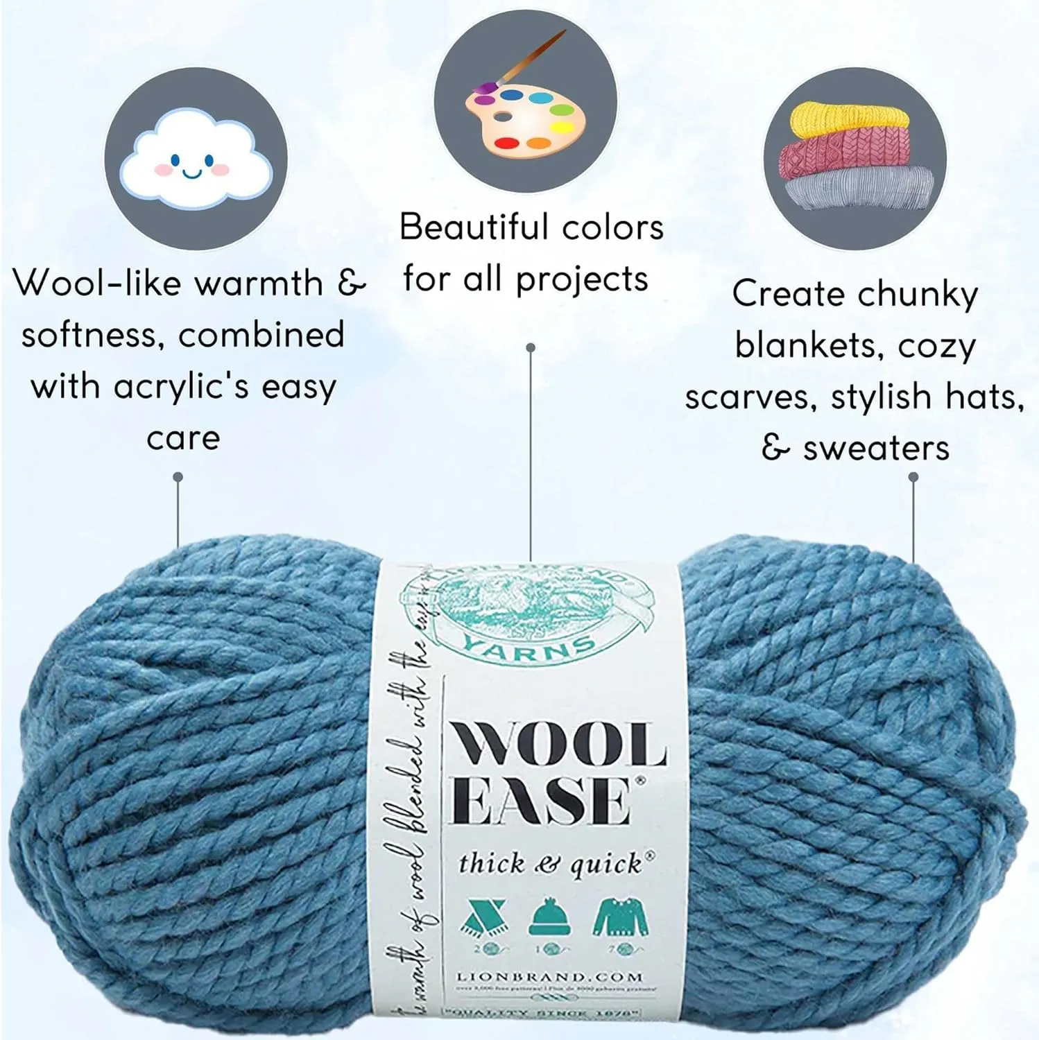 Lion Brand Wool Ease Thick & Quick Air Force 640-108 (3-Skeins - Same Dye Lot) #6 S Bulky Acrylic-Wool Yarn for Crocheting and Knitting with Project Bag
