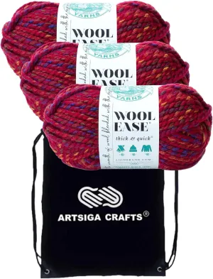 Lion Brand Wool Ease Thick & Quick Campfire 640-621 (3-Skeins - Same Dye Lot) #6 S Bulky Acrylic-Wool Yarn for Crocheting and Knitting with Project Bag