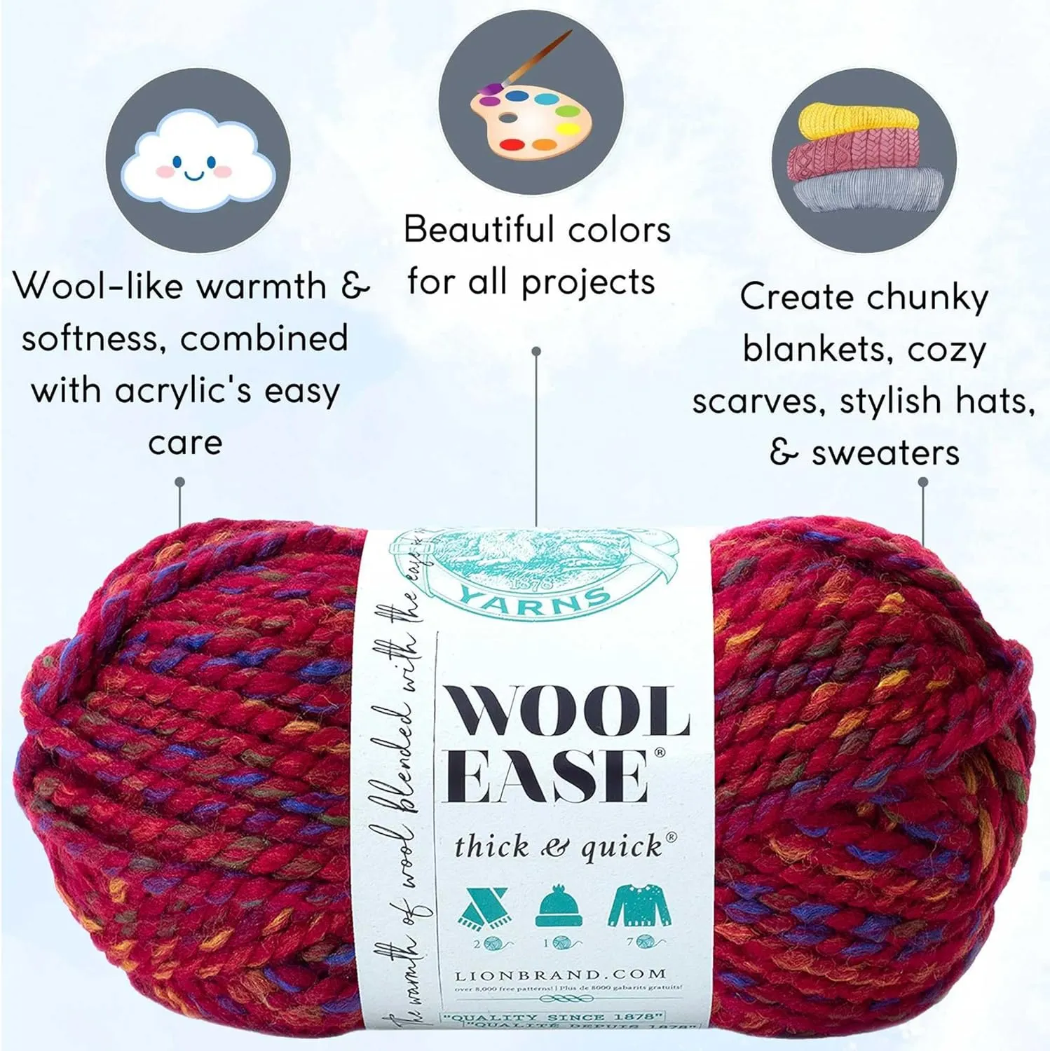 Lion Brand Wool Ease Thick & Quick Campfire 640-621 (3-Skeins - Same Dye Lot) #6 S Bulky Acrylic-Wool Yarn for Crocheting and Knitting with Project Bag