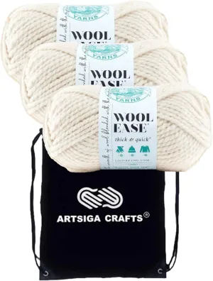 Lion Brand Wool Ease Thick & Quick Fisherman 640-099 (3-Skeins - Same Dye Lot) #6 S Bulky Acrylic-Wool Yarn for Crocheting and Knitting with Project Bag