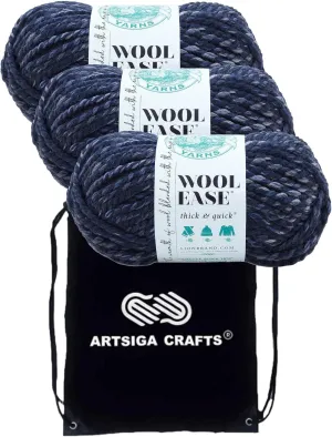 Lion Brand Wool Ease Thick & Quick River Run 640-535 (3-Skeins - Same Dye Lot) #6 S Bulky Acrylic-Wool Yarn for Crocheting and Knitting with Project Bag