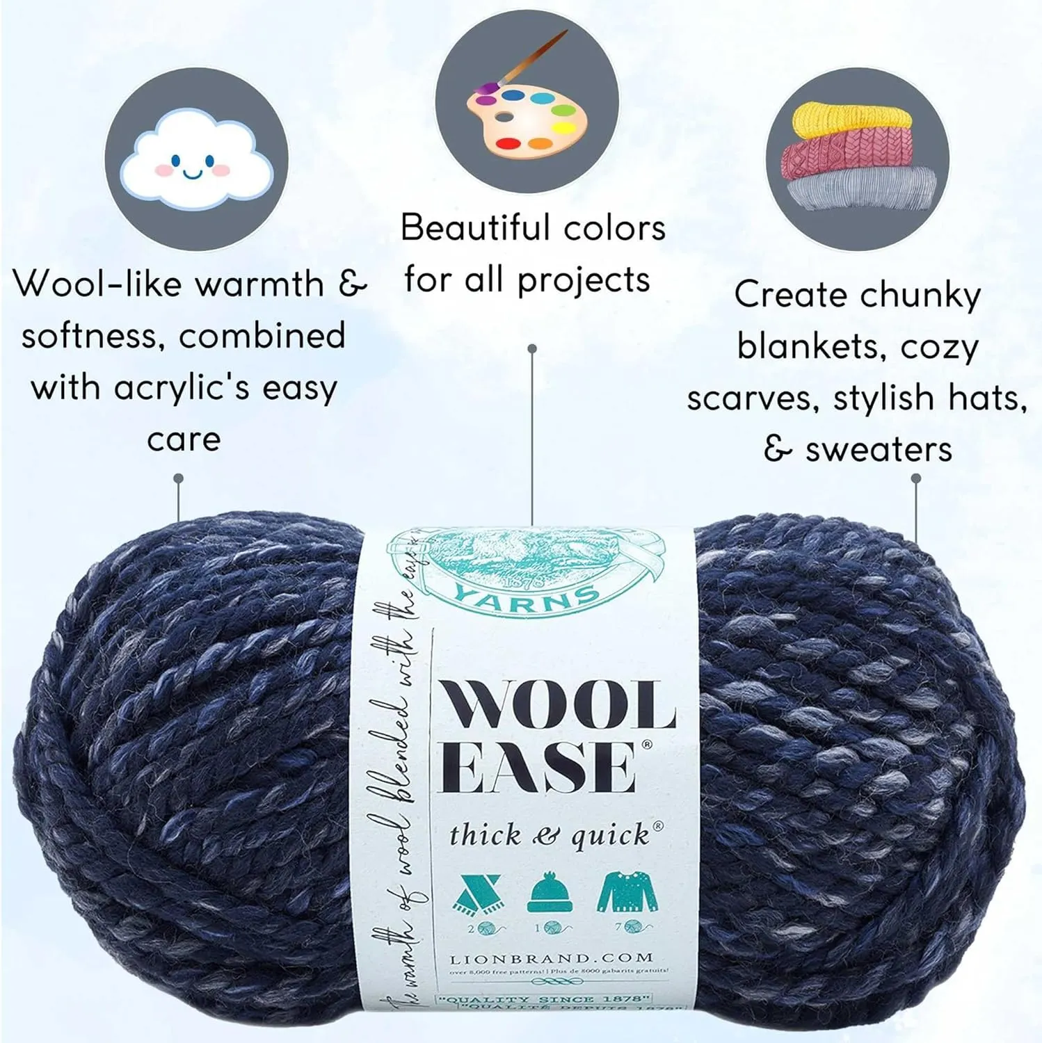 Lion Brand Wool Ease Thick & Quick River Run 640-535 (3-Skeins - Same Dye Lot) #6 S Bulky Acrylic-Wool Yarn for Crocheting and Knitting with Project Bag