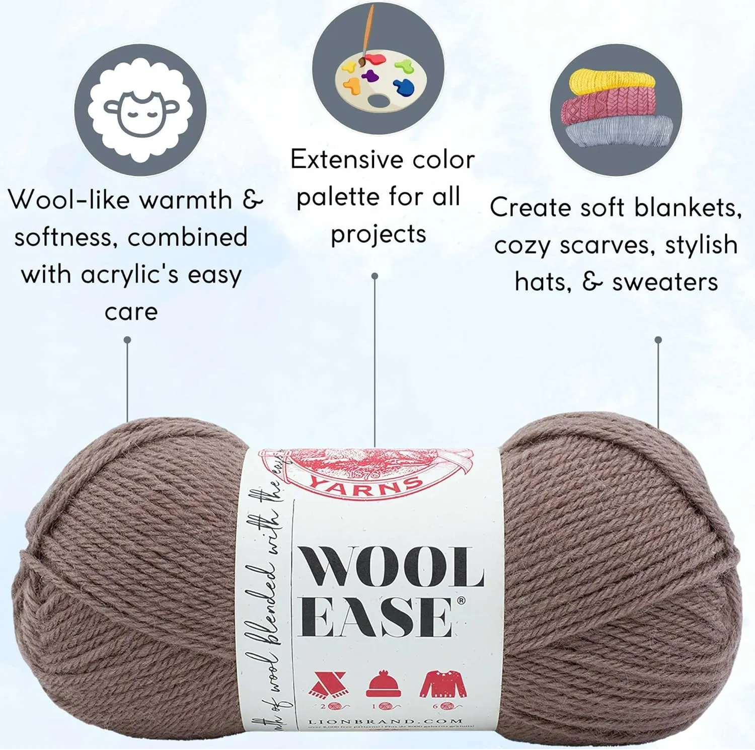 Lion Brand Wool Ease Thrush 620-025 (3-Skeins - Same Dye Lot) Worsted Medium #4 Acrylic, Wool Yarn for Crocheting and Knitting with Project Bag