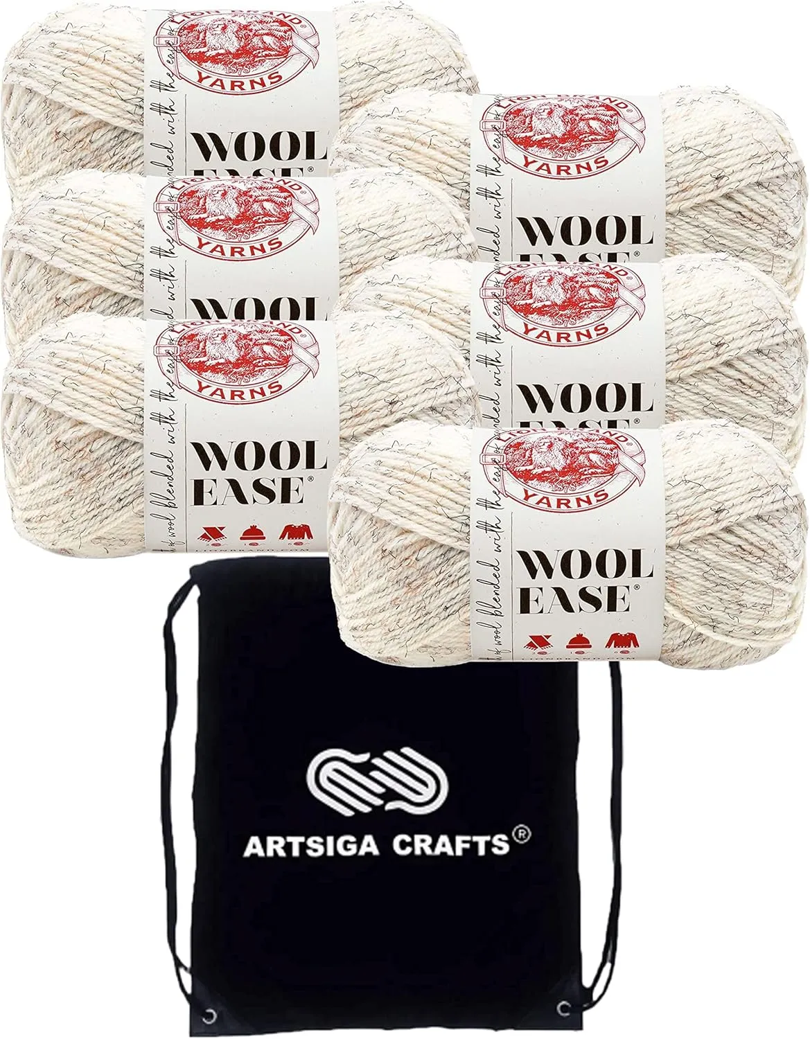 Lion Brand Wool Ease Wheat 620-402 (6-Skeins - Same Dye Lot) Worsted Medium #4 Acrylic, Wool Yarn for Crocheting and Knitting with Project Bag