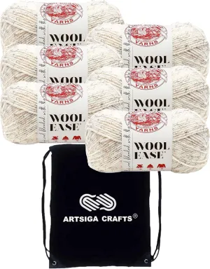 Lion Brand Wool Ease Wheat 620-402 (6-Skeins - Same Dye Lot) Worsted Medium #4 Acrylic, Wool Yarn for Crocheting and Knitting with Project Bag