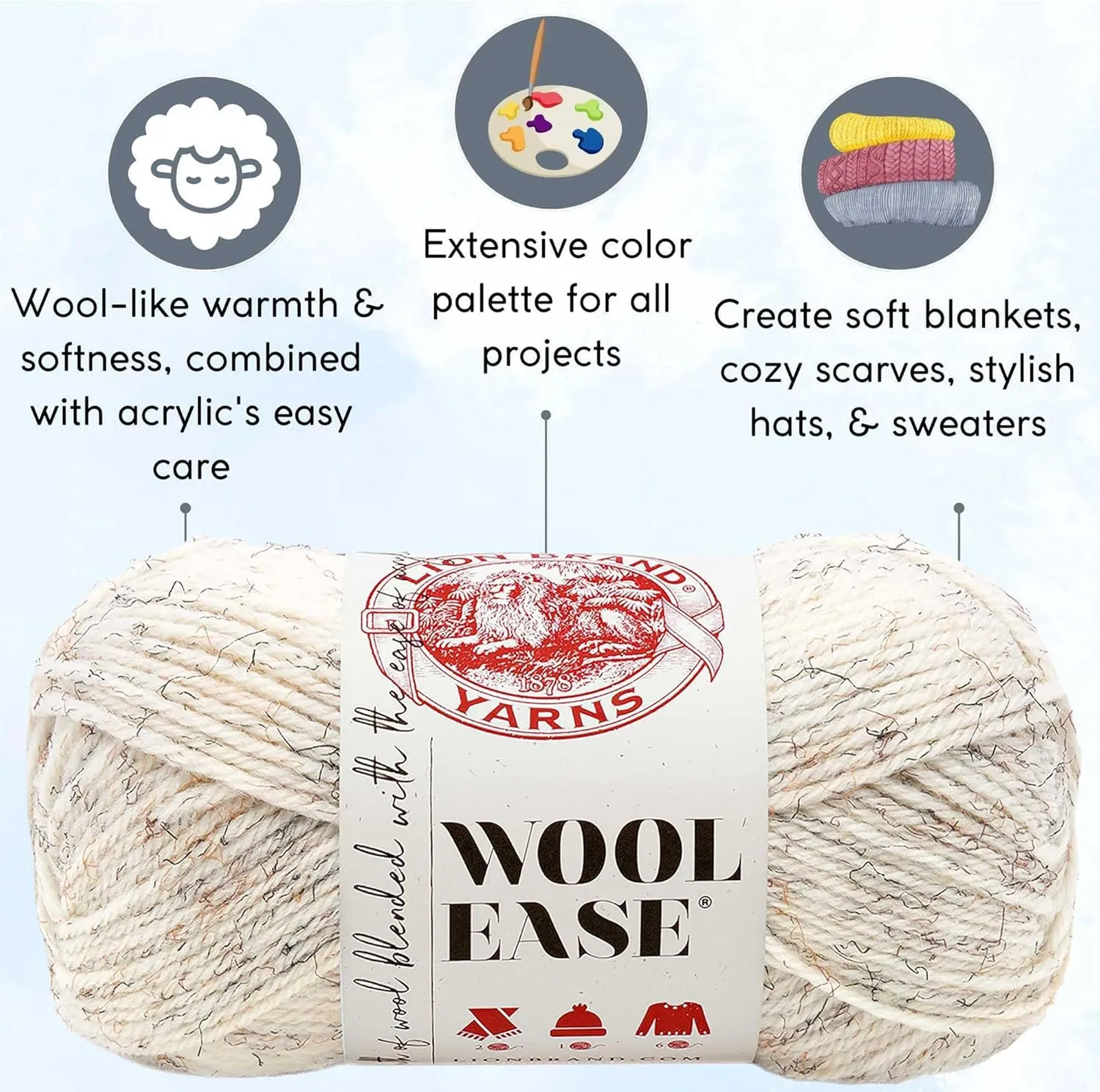 Lion Brand Wool Ease Wheat 620-402 (6-Skeins - Same Dye Lot) Worsted Medium #4 Acrylic, Wool Yarn for Crocheting and Knitting with Project Bag
