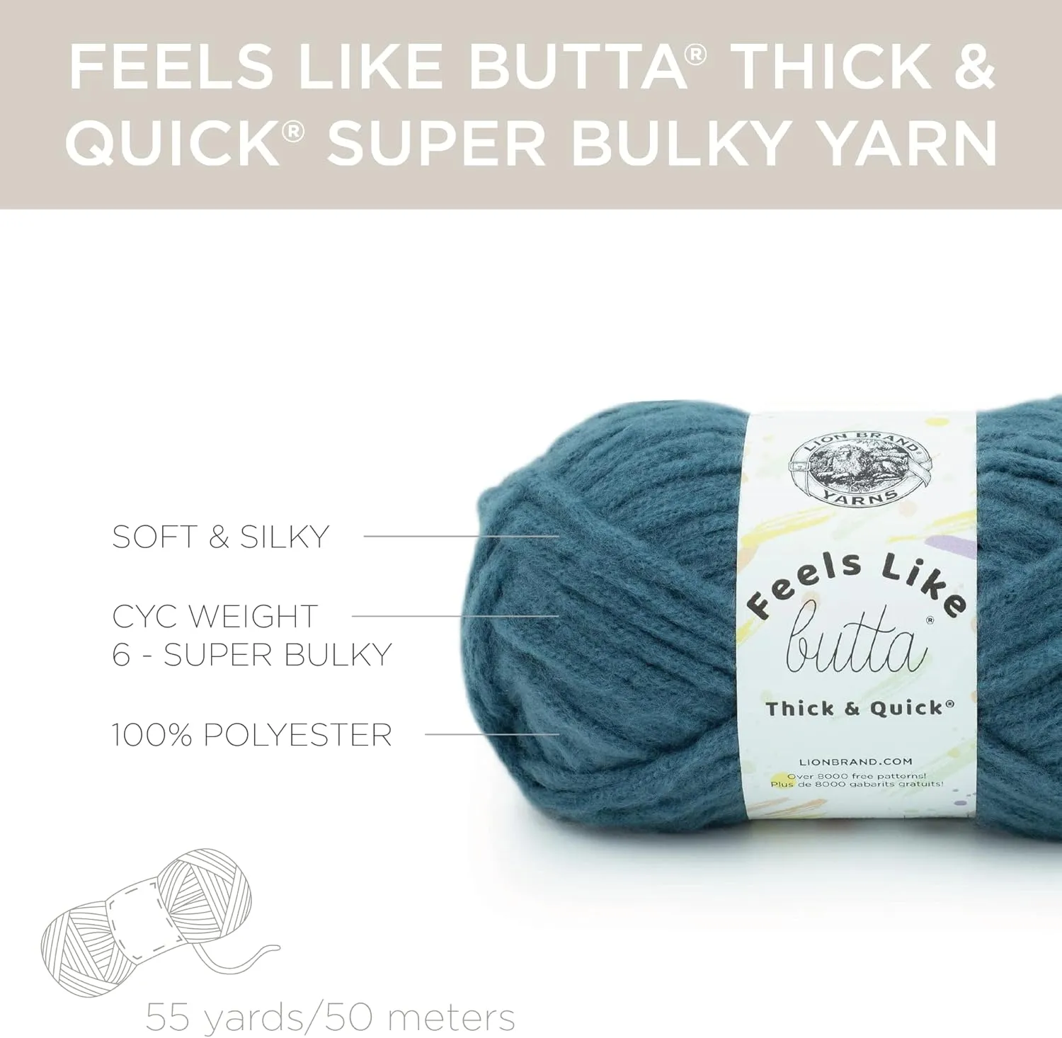 Lion Brand Yarn Feels Like Butta Thick & Quick Super Bulky Yarn for Knitting, 3 Pack, Orion Blue