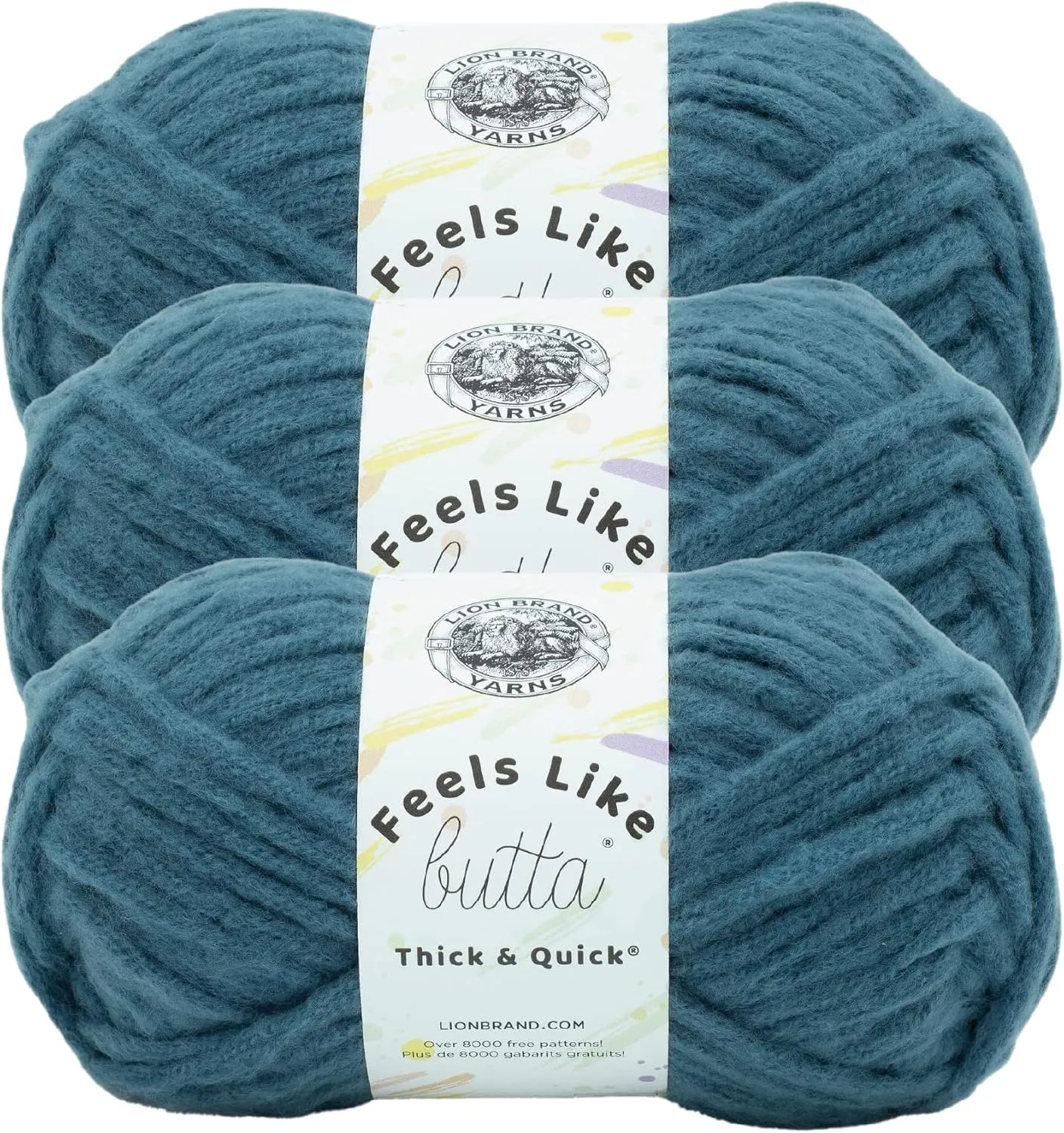 Lion Brand Yarn Feels Like Butta Thick & Quick Super Bulky Yarn for Knitting, 3 Pack, Orion Blue