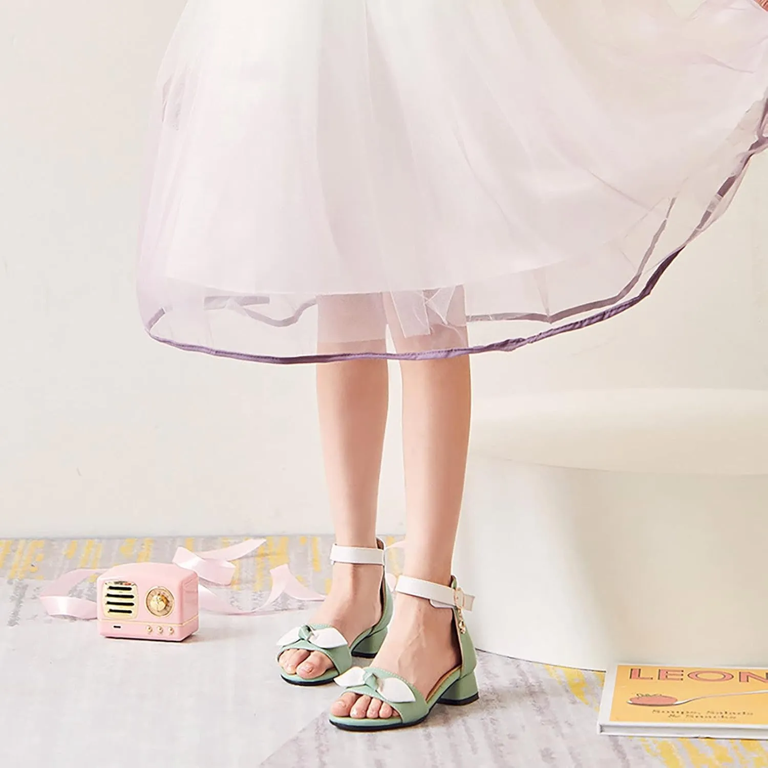 Little/big Kids Dress Shoes Pumps Low Heels Flower Open Toe Sandals Flower Wedding Party Girls Sandals Size 2 Big Girls